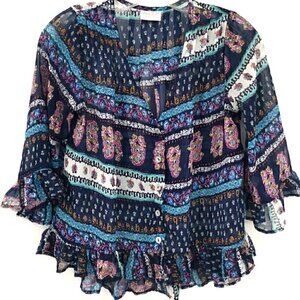 Lucy Love EUC Women's S USA Boho Ruffled Top
